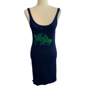 RALPH LAUREN Embroidered Polo Horses Pima Cotton Stretch Tank Dress